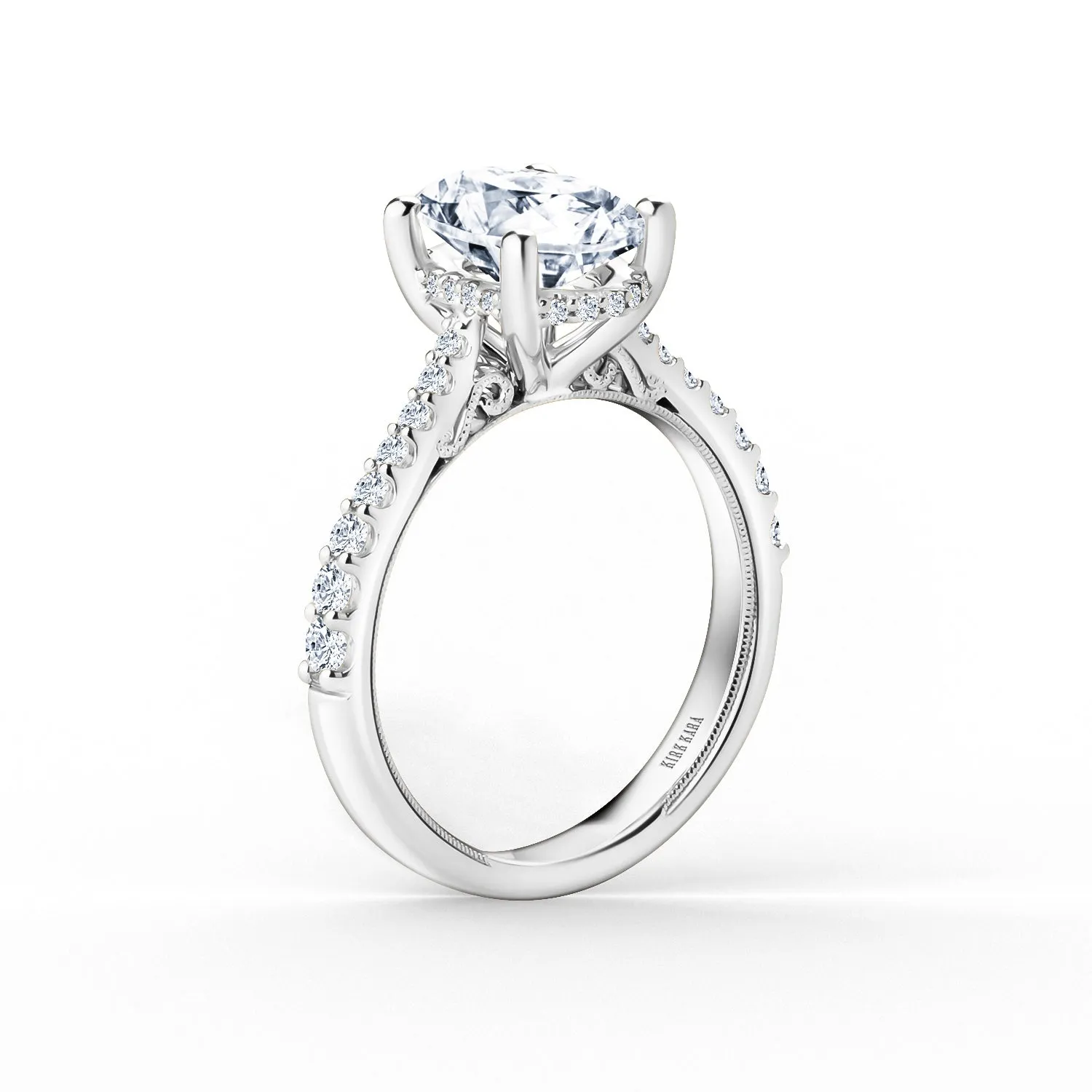 Wide Hidden Halo Classic Solitaire Engagement Ring sold by Kirk Kara product image thumbnail 2
