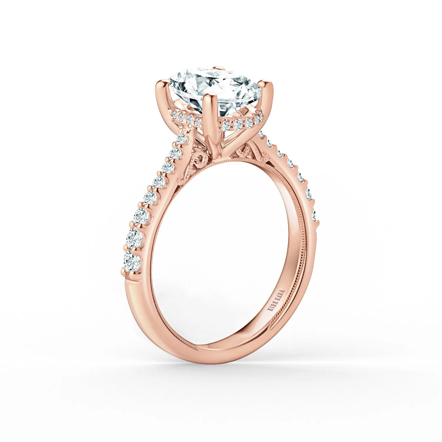 Wide Hidden Halo Classic Solitaire Engagement Ring sold by Kirk Kara product image thumbnail 5