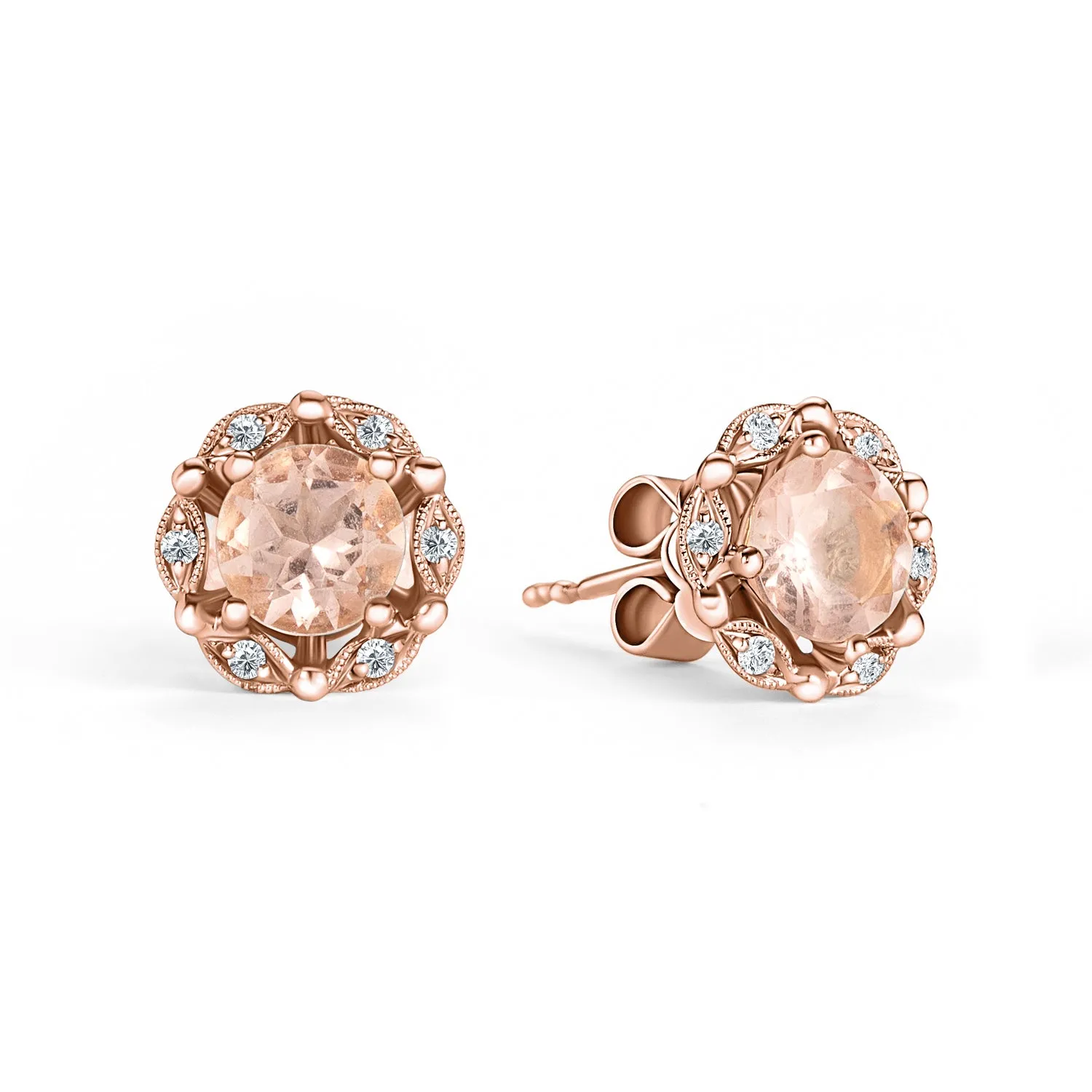 Delicate Floral Morganite Diamond Stud Earrings sold by Kirk Kara