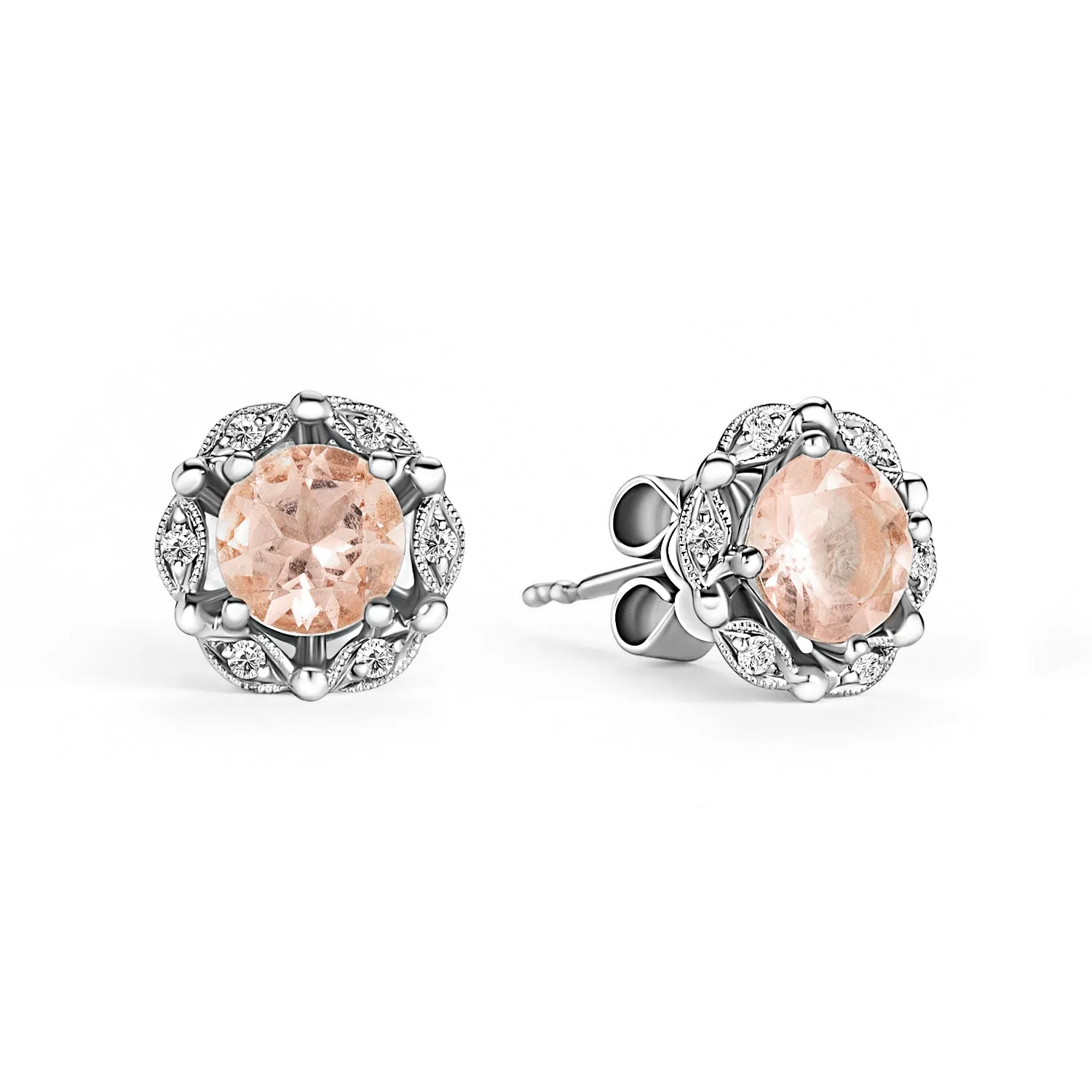 Delicate Floral Morganite Diamond Stud Earrings sold by Kirk Kara product image thumbnail 2