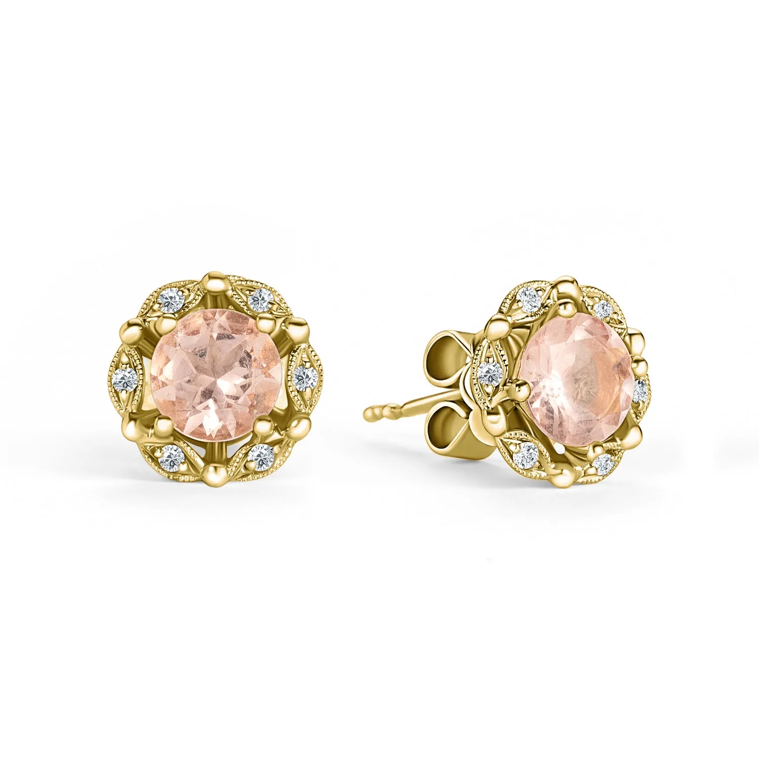 Delicate Floral Morganite Diamond Stud Earrings sold by Kirk Kara product image thumbnail 3