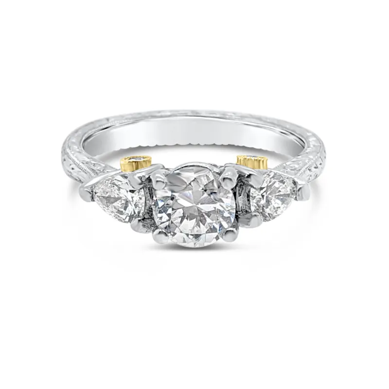 Platinum 18K Yellow Gold Three Stone Diamond Engagement Ring sold by Kirk Kara