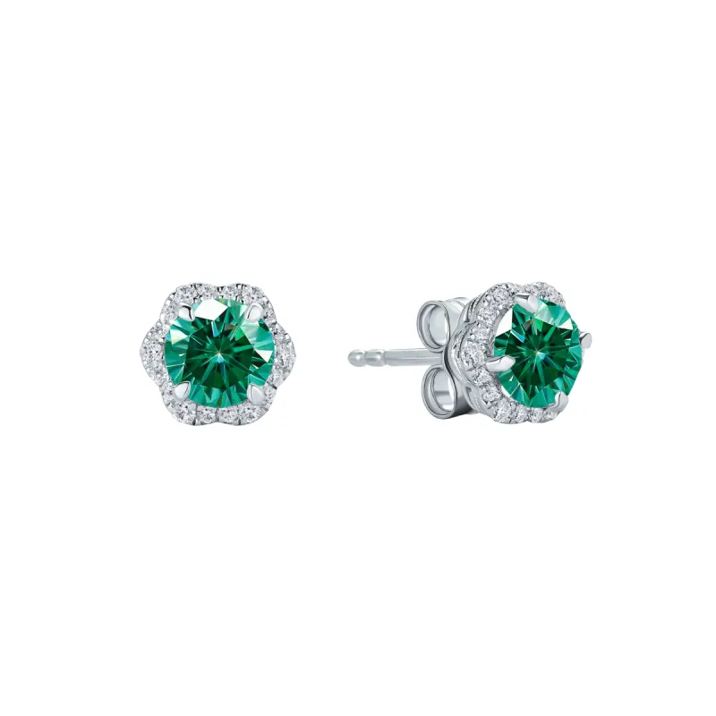 Floral Milgrain Green Moissanite Diamond Stud Earrings sold by Kirk Kara
