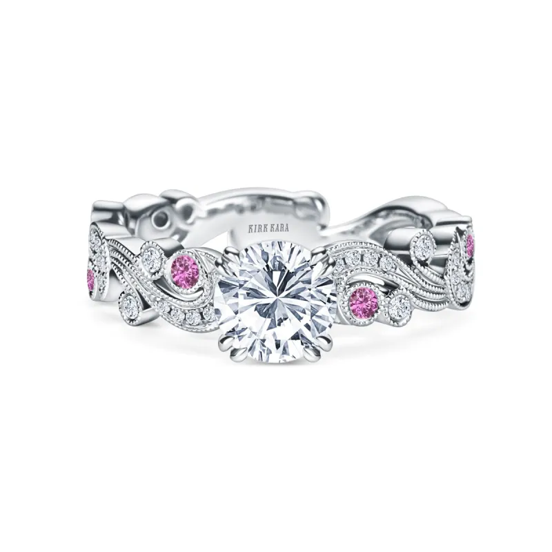 Whimsical Swirl Milgrain Pink Sapphire Diamond Engagement Ring sold by Kirk Kara