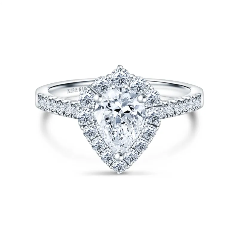 Elegant Pear Graduated Halo Diamond Engagement Ring sold by Kirk Kara