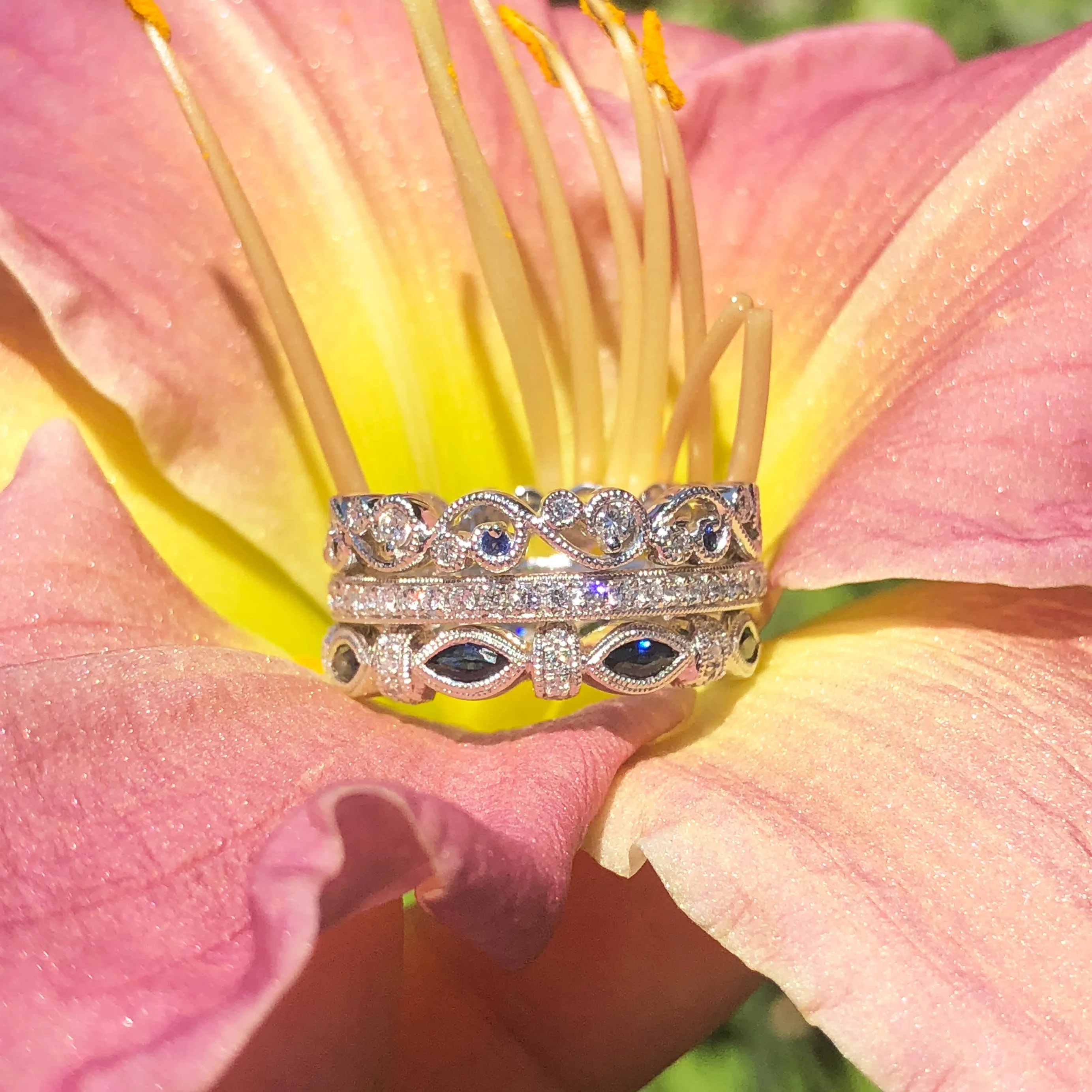 18K White Gold Marquise Blue Sapphire Diamond Wedding Band sold by Kirk Kara product image thumbnail 3