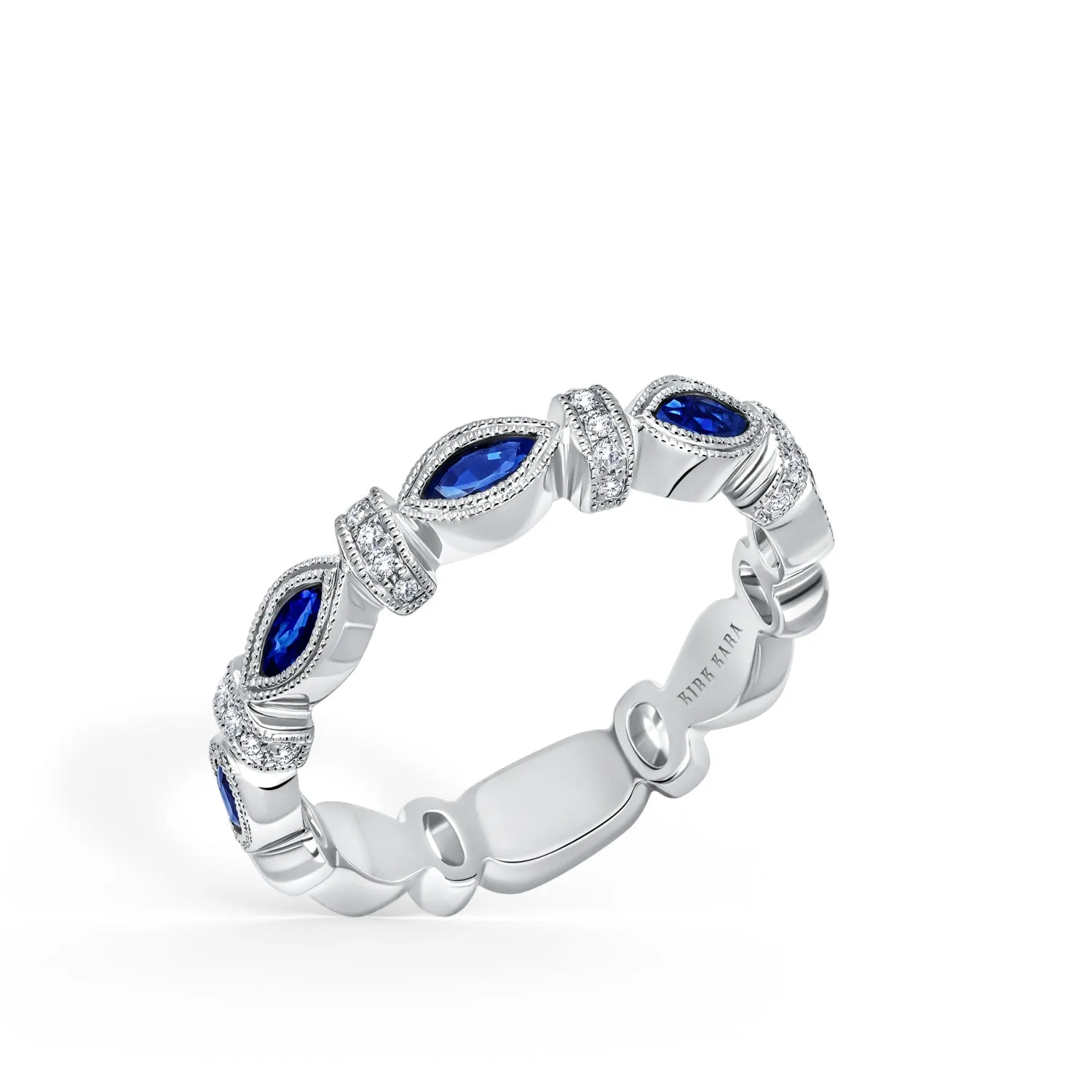 18K White Gold Marquise Blue Sapphire Diamond Wedding Band sold by Kirk Kara product image thumbnail 2