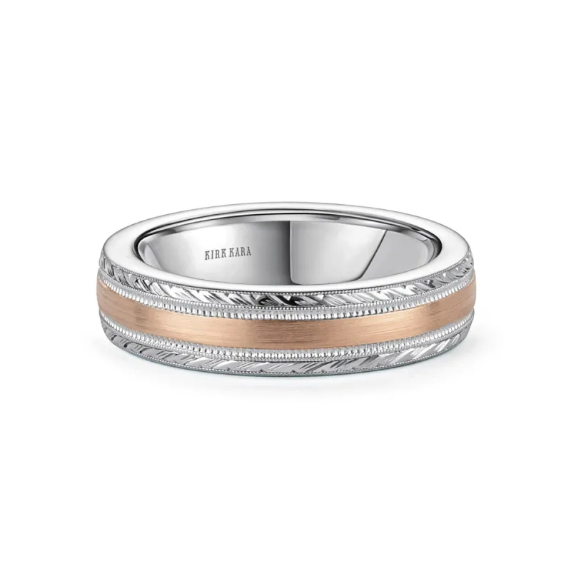 Thin Two Tone Engraved Edge Satin Finish Wedding Band, 5mm sold by Kirk Kara