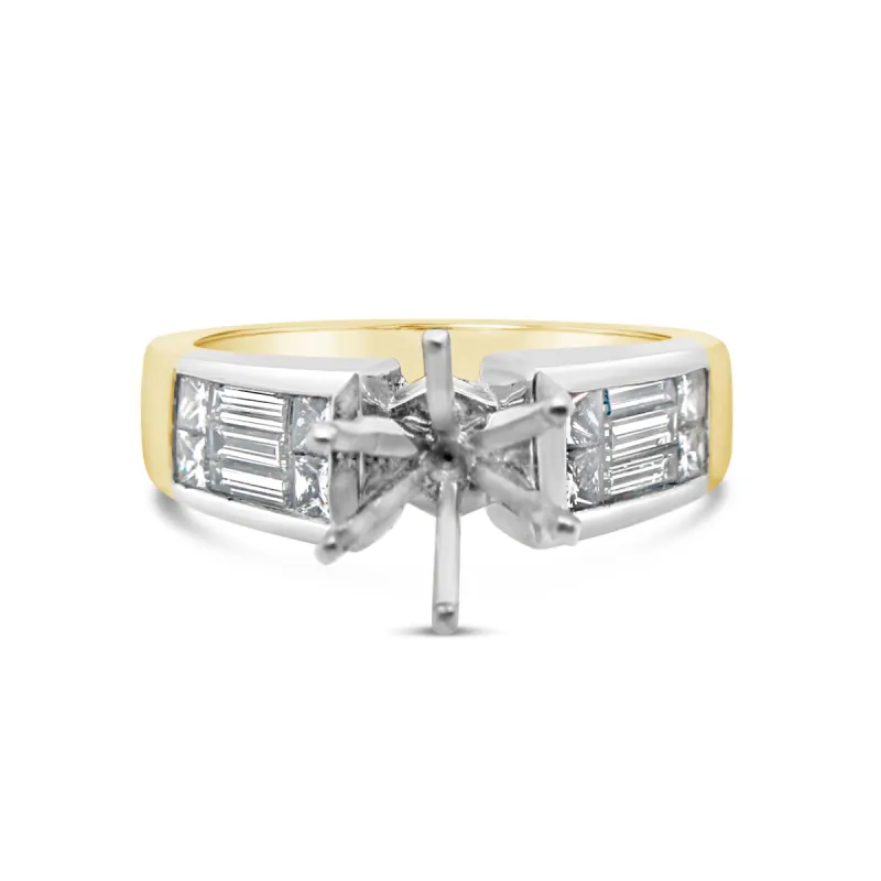 Platinum and 18k Yellow Gold Princess Baguette Engagement Ring sold by Kirk Kara