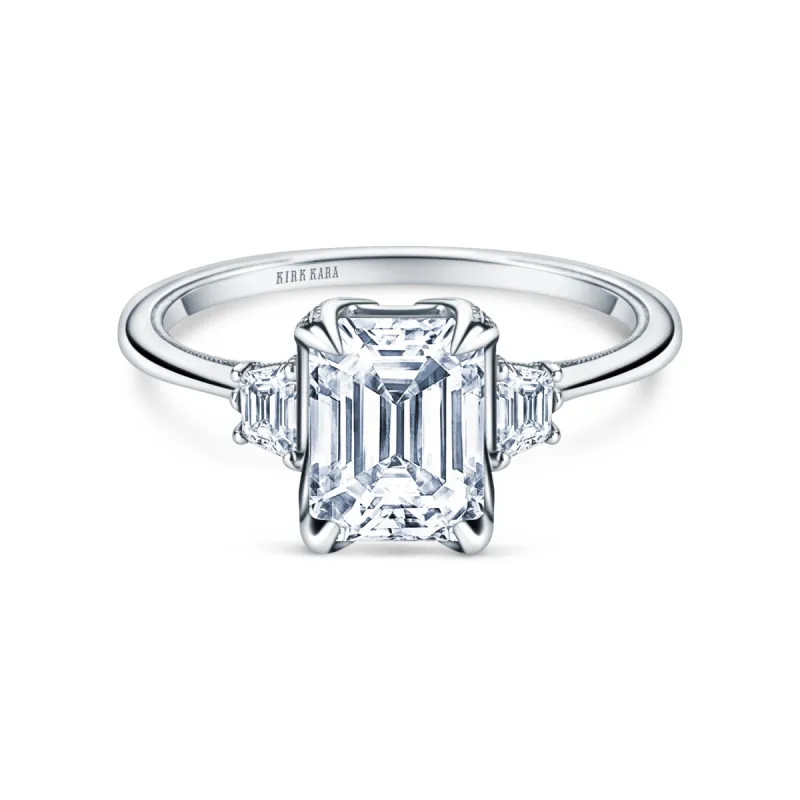 Three Stone Trapezoid Side Stone Diamond Engagement Ring sold by Kirk Kara