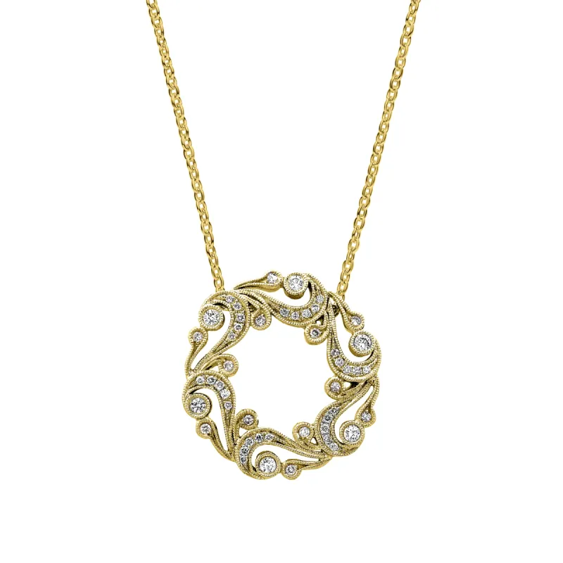 Artistic Swirl Milgrain Diamond Circle Necklace sold by Kirk Kara