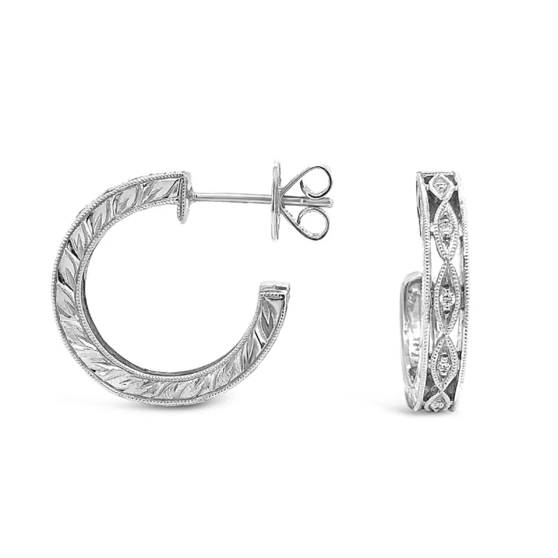 Geometric Milgrain Diamond Hoop Earrings sold by Kirk Kara