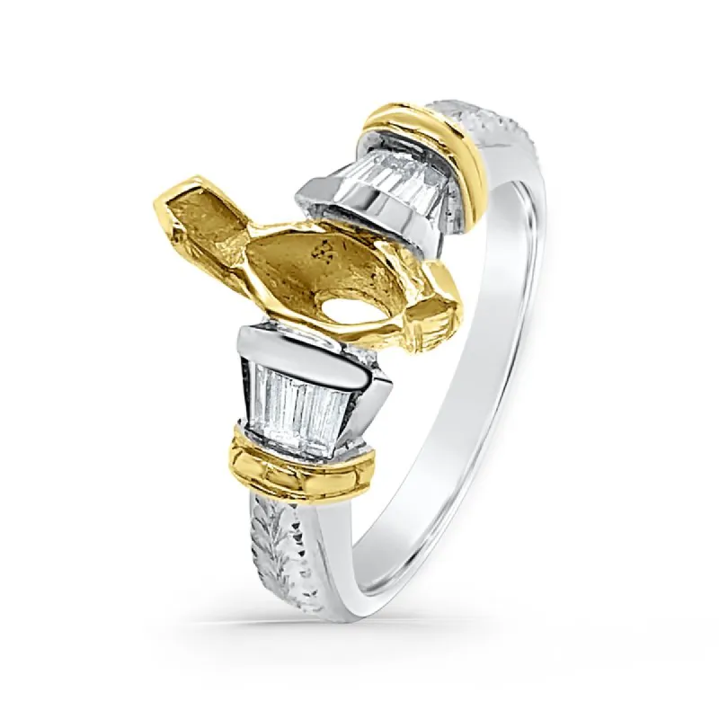 Platinum and 18K Yellow Hand Engraved Marquise Center Ring sold by Kirk Kara