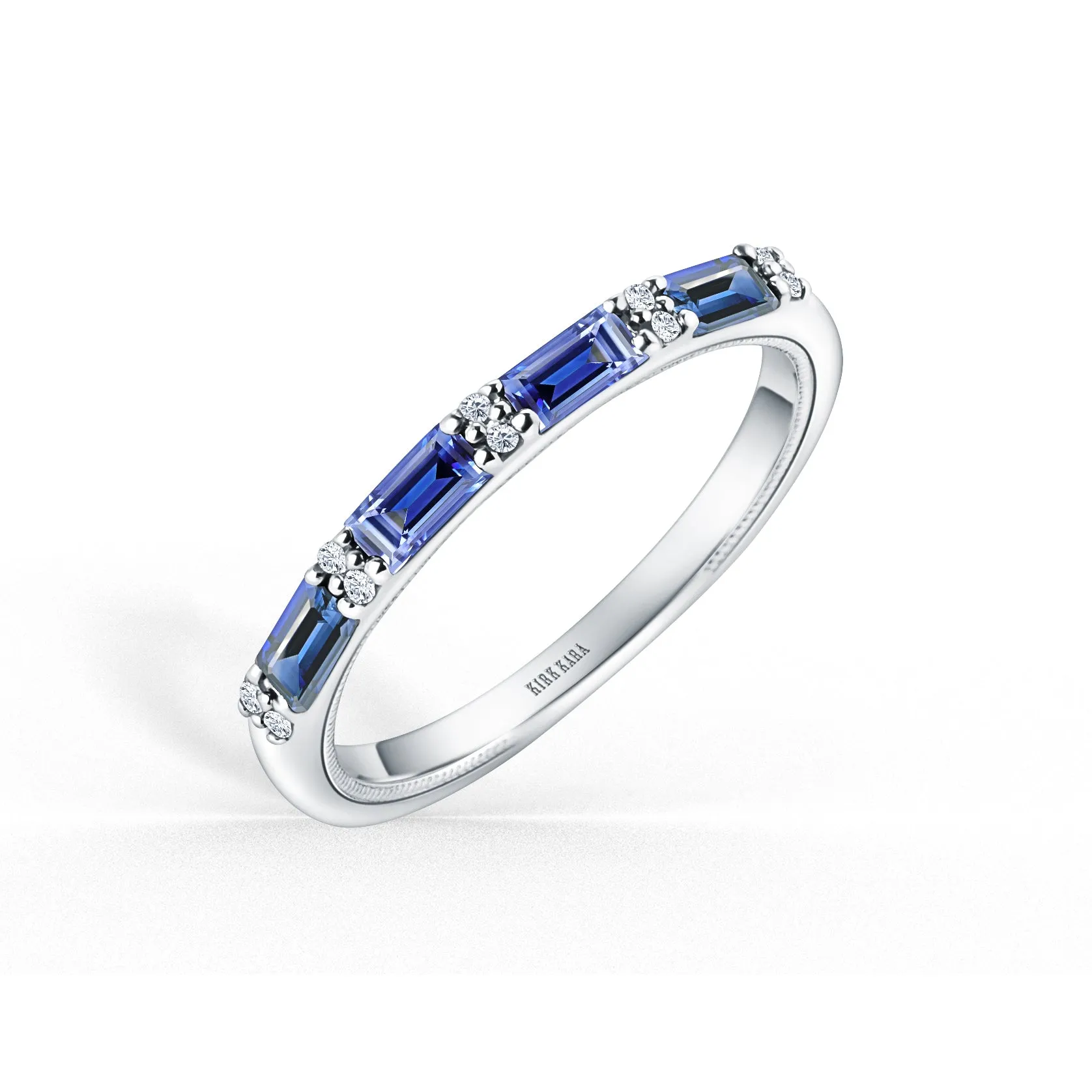 Blue Sapphire Baguette Diamond Wedding Band sold by Kirk Kara product image thumbnail 2