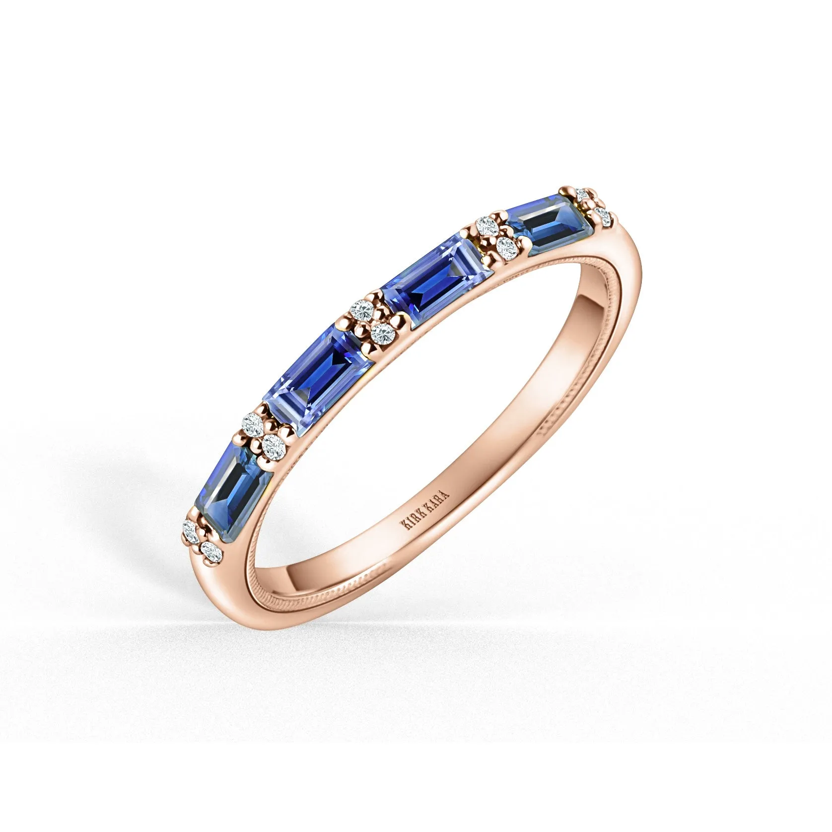 Blue Sapphire Baguette Diamond Wedding Band sold by Kirk Kara product image thumbnail 5