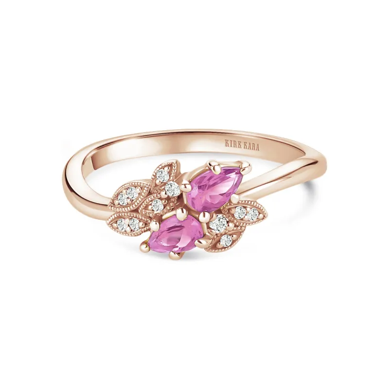 Floral Diamond Pink Sapphire Bypass Fashion Ring sold by Kirk Kara