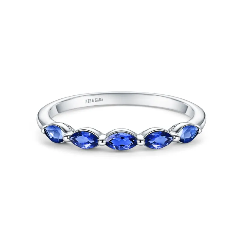 Prong Set Milgrain Marquise Blue Sapphire Wedding Band sold by Kirk Kara