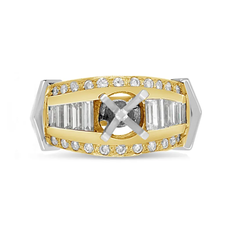 14k Two Tone Gold Baguette Diamond Wide Engagement Ring sold by Kirk Kara
