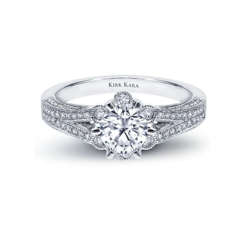 18K White Gold Flower Halo Engagement Ring sold by Kirk Kara