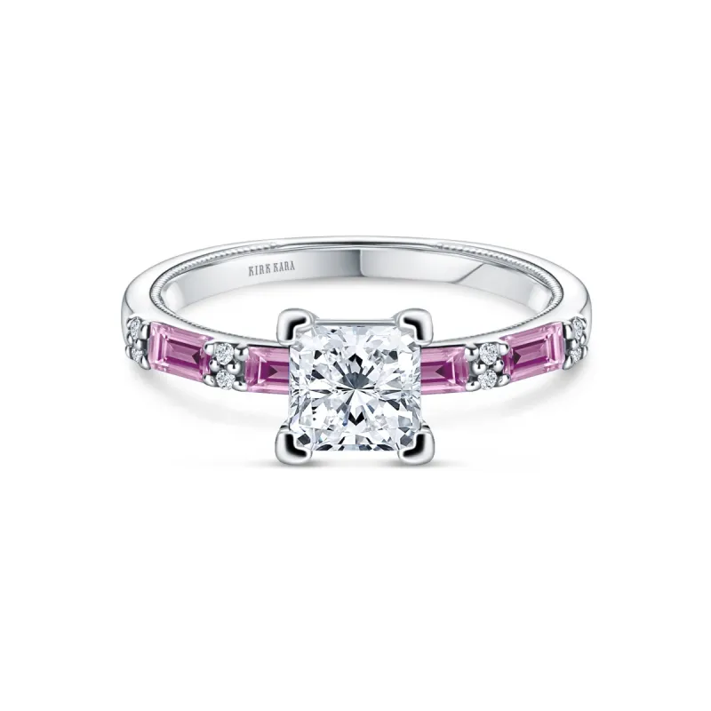 Pink Sapphire Baguette Diamond Engagement Ring sold by Kirk Kara