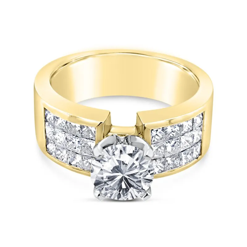 18K Yellow Gold Three Row Invisible Set Ring sold by Kirk Kara