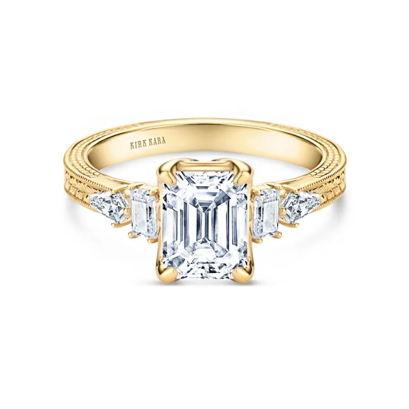 Kite Accent Engraved Cathedral Diamond Engagement Ring sold by Kirk Kara