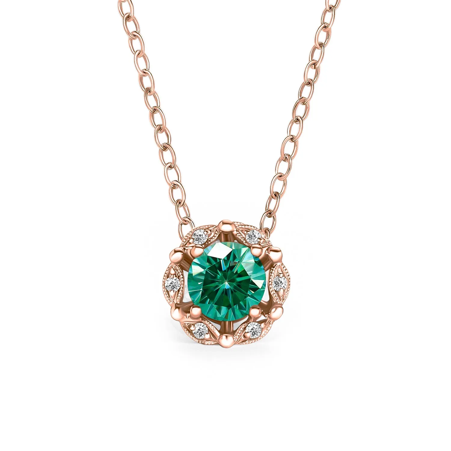 Delicate Floral Green Moissanite Diamond Necklace sold by Kirk Kara product image thumbnail 2