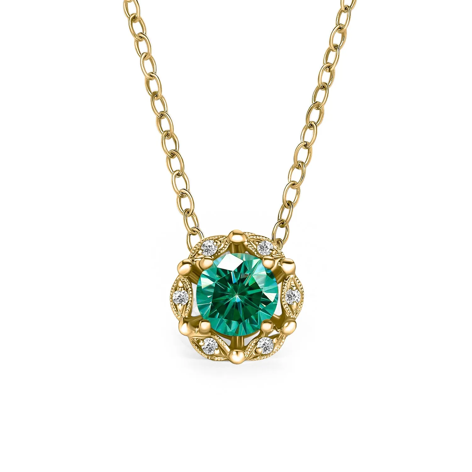 Delicate Floral Green Moissanite Diamond Necklace sold by Kirk Kara product image thumbnail 3