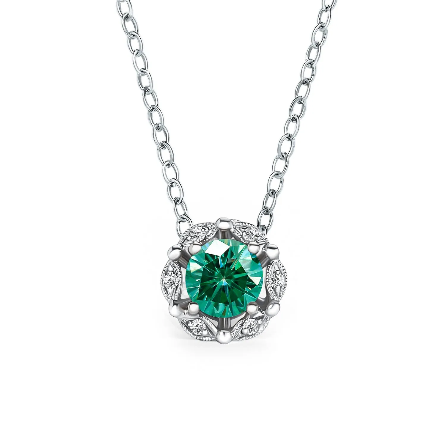 Delicate Floral Green Moissanite Diamond Necklace sold by Kirk Kara