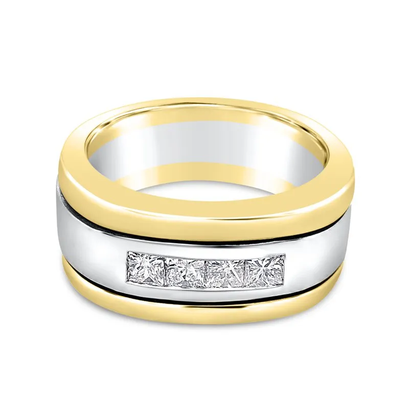 Platinum and 18K Yellow Gold Princess Diamond Band sold by Kirk Kara