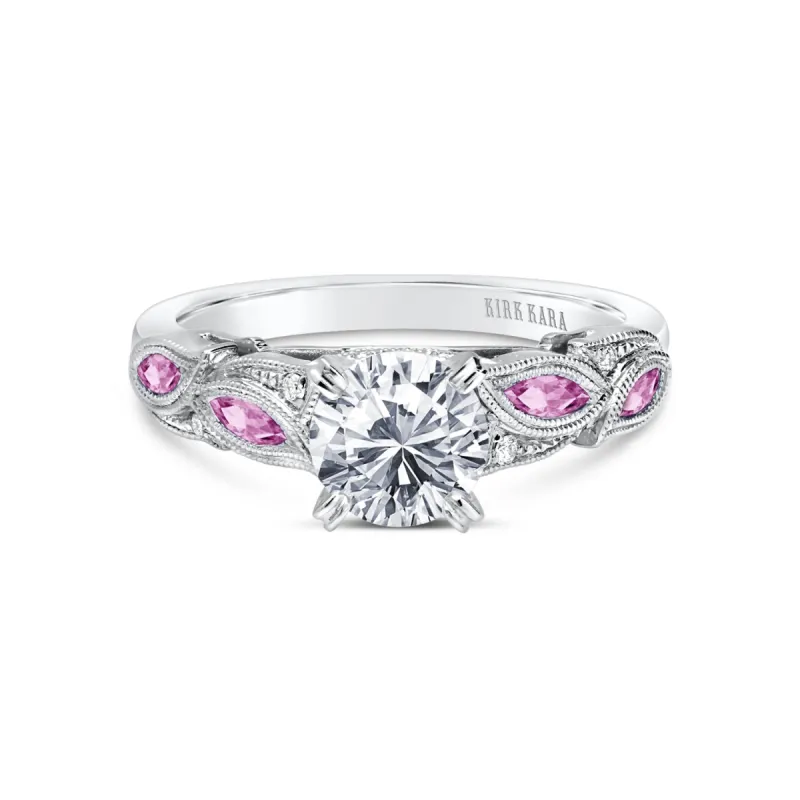 Botanical Floral Pink Sapphire Marquise Diamond Engagement Ring sold by Kirk Kara