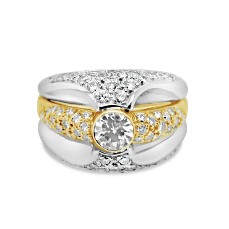 18K Two Tone Gold Pavé Diamond Bezel Engagement Ring sold by Kirk Kara