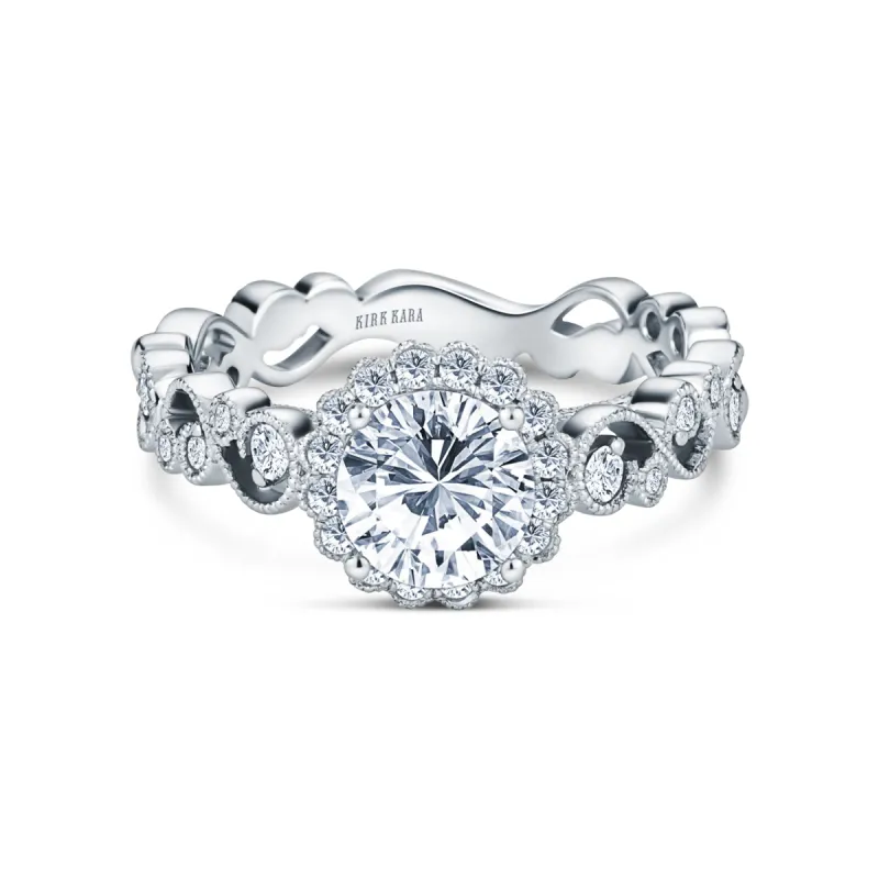 Lace Milgrain Scalloped Halo Diamond Engagement Ring sold by Kirk Kara