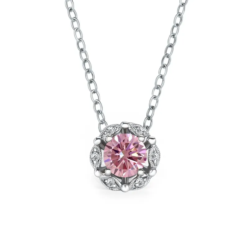 Delicate Floral Pink Moissanite Diamond Necklace sold by Kirk Kara