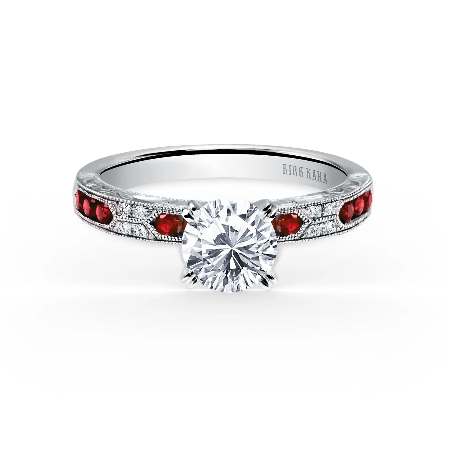 Channel Set Artful Ruby Diamond Engagement Ring sold by Kirk Kara product image thumbnail 5