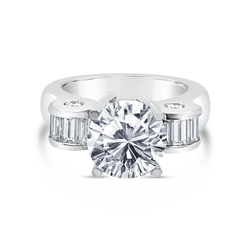 Platinum Baguette Shoulder Statement Engagement Ring sold by Kirk Kara