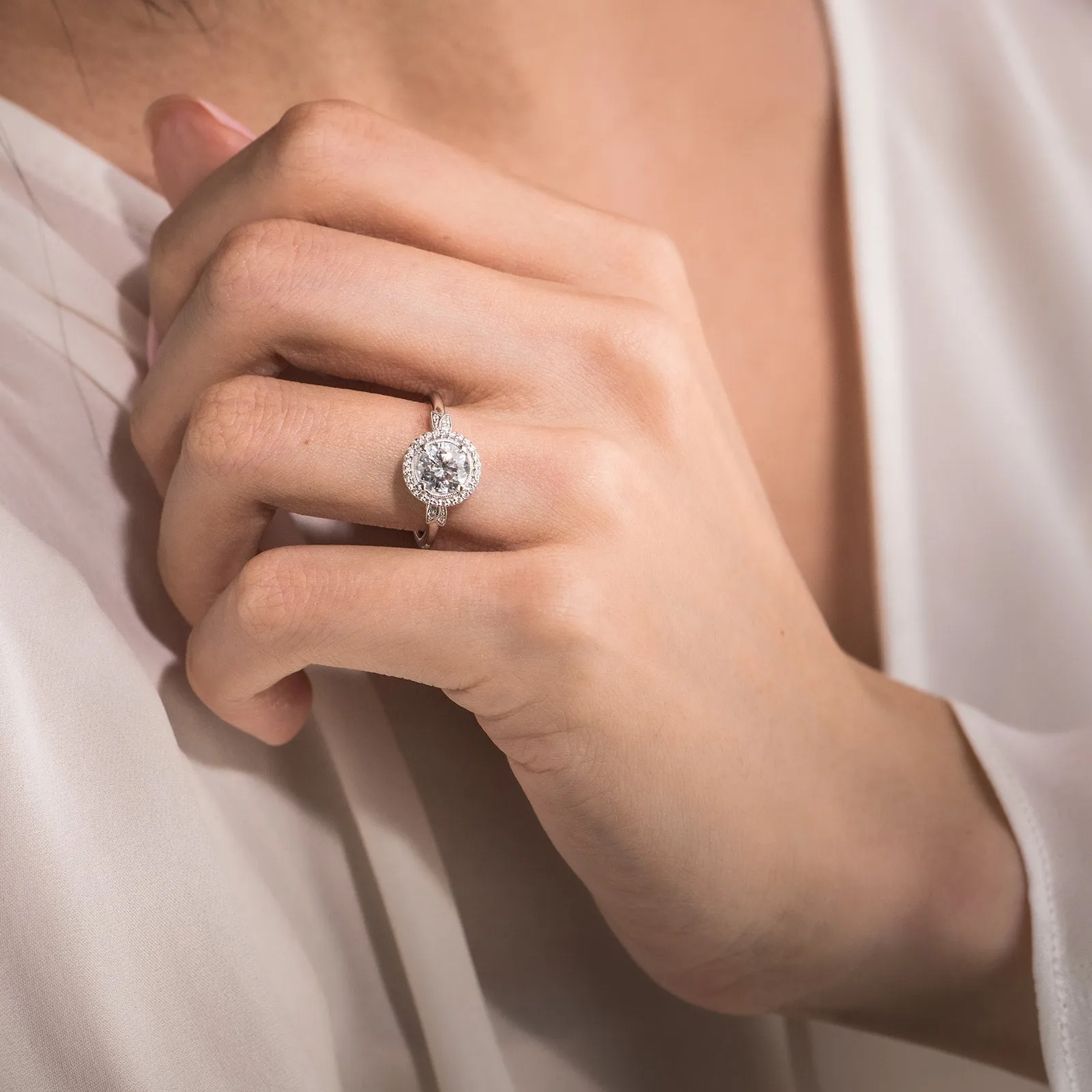 Floral Pavé Halo Diamond Engagement Ring sold by Kirk Kara product image thumbnail 4