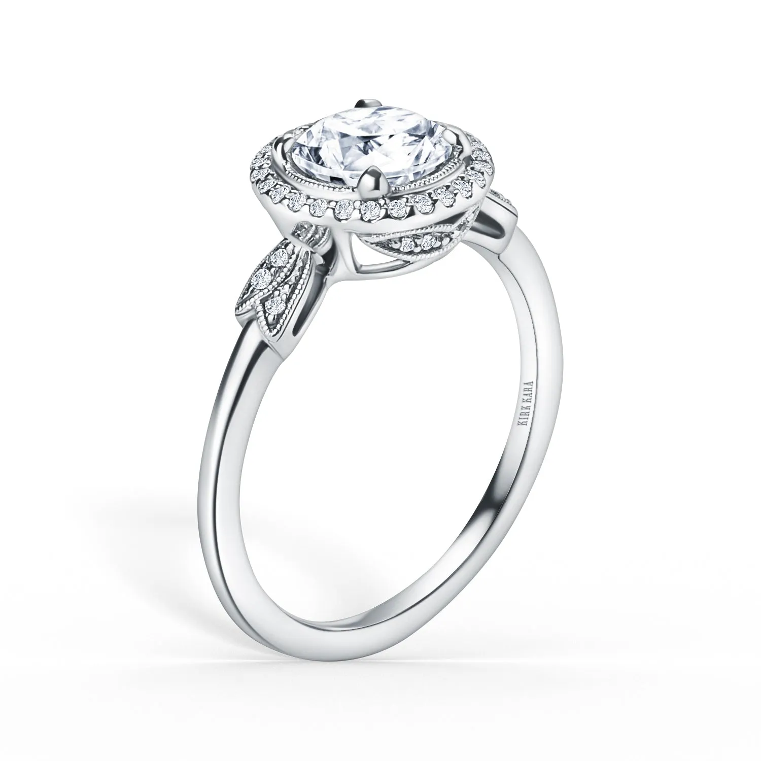 Floral Pavé Halo Diamond Engagement Ring sold by Kirk Kara product image thumbnail 2