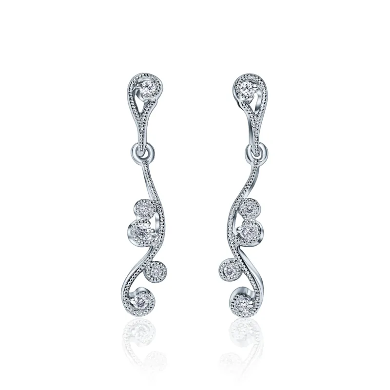 Artistic Lace Diamond Drop Milgrain Earrings sold by Kirk Kara