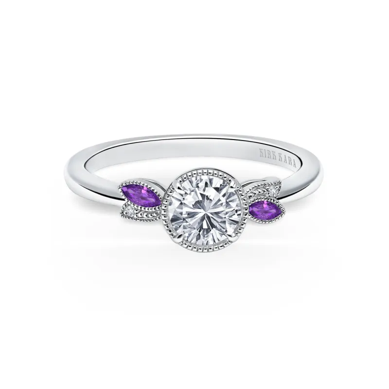 14K White Gold Floral Boho Amethyst Diamond Engagement Ring sold by Kirk Kara