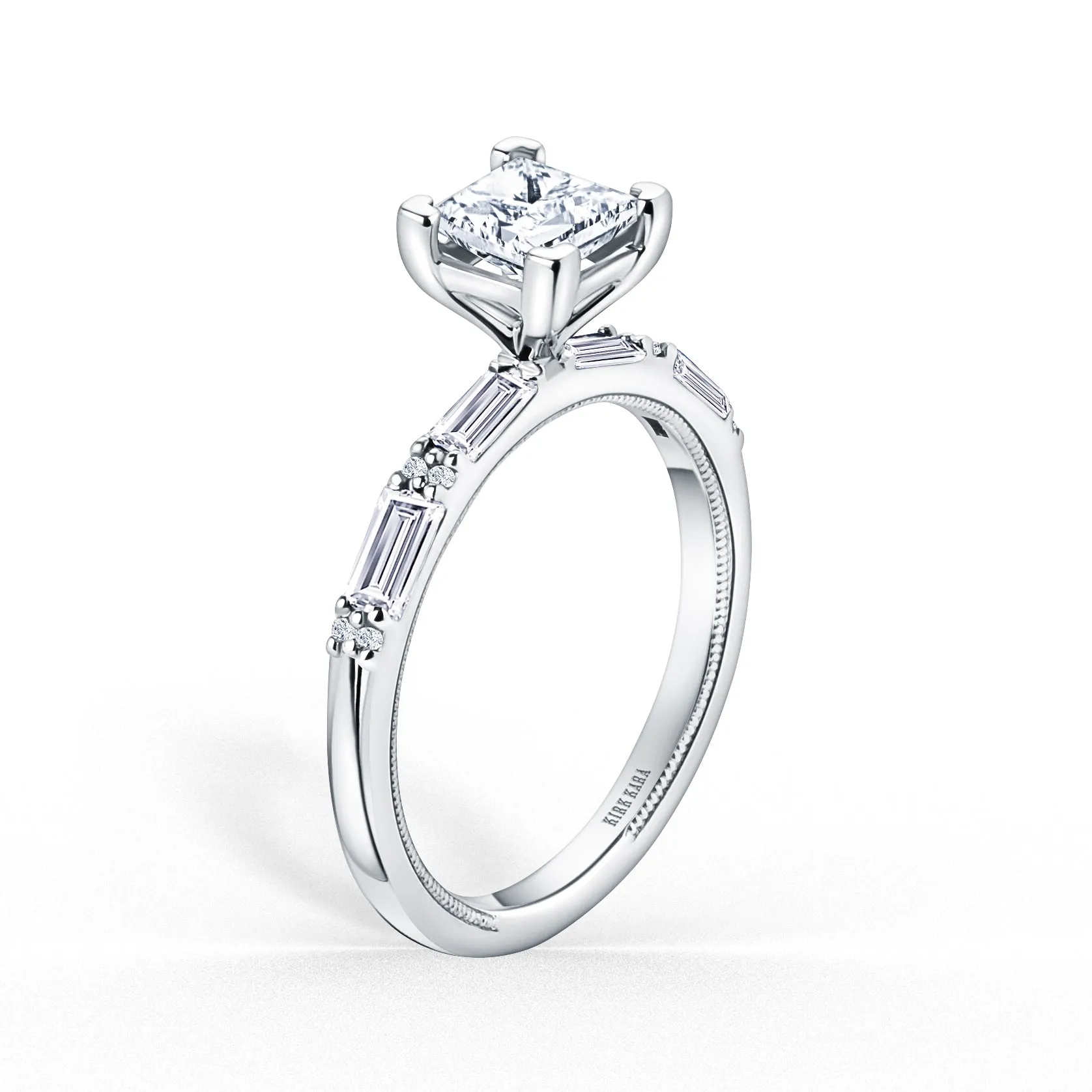 Baguette Diamond Milgrain Engagement Ring sold by Kirk Kara product image thumbnail 5