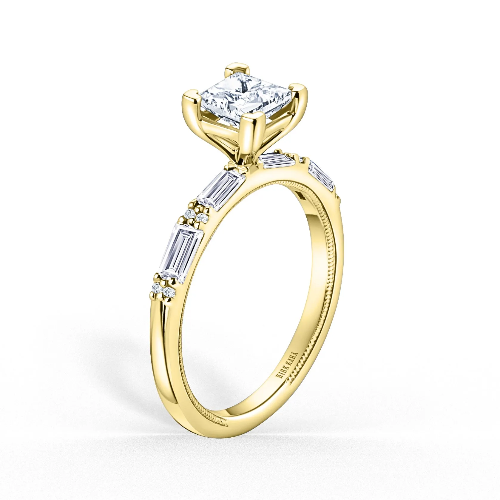 Baguette Diamond Milgrain Engagement Ring sold by Kirk Kara product image thumbnail 2