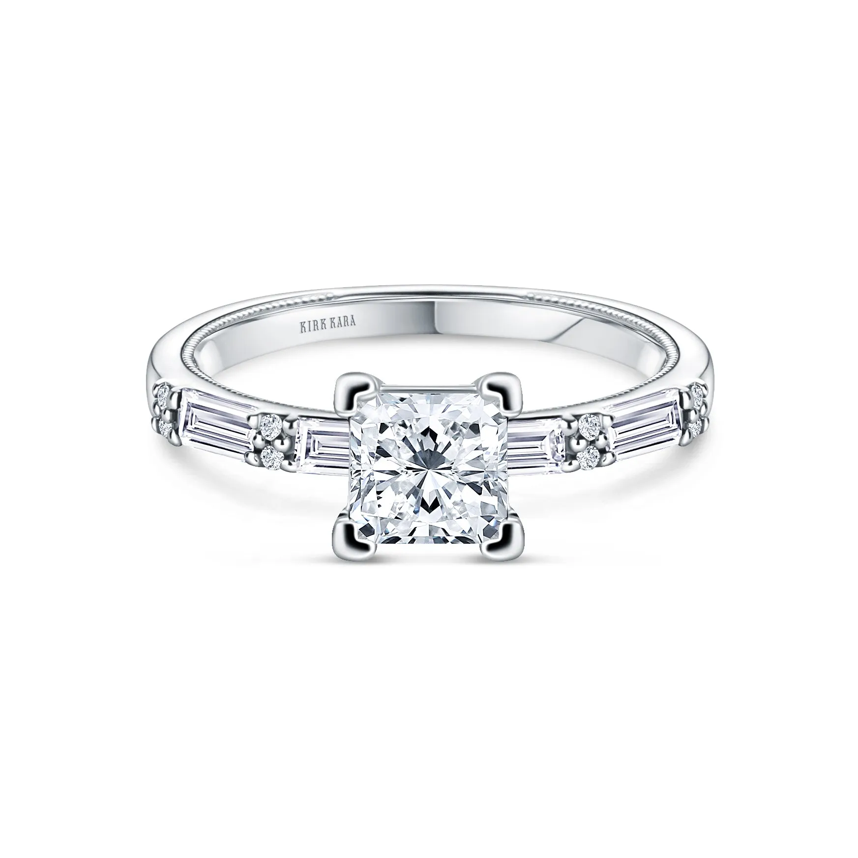 Baguette Diamond Milgrain Engagement Ring sold by Kirk Kara product image thumbnail 4