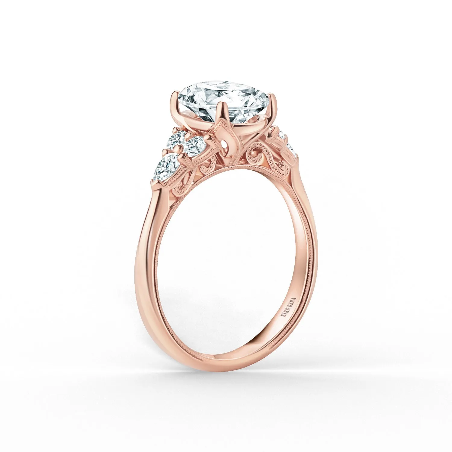 Wide Pear Round Side Stone Diamond Engagement Ring sold by Kirk Kara product image thumbnail 5