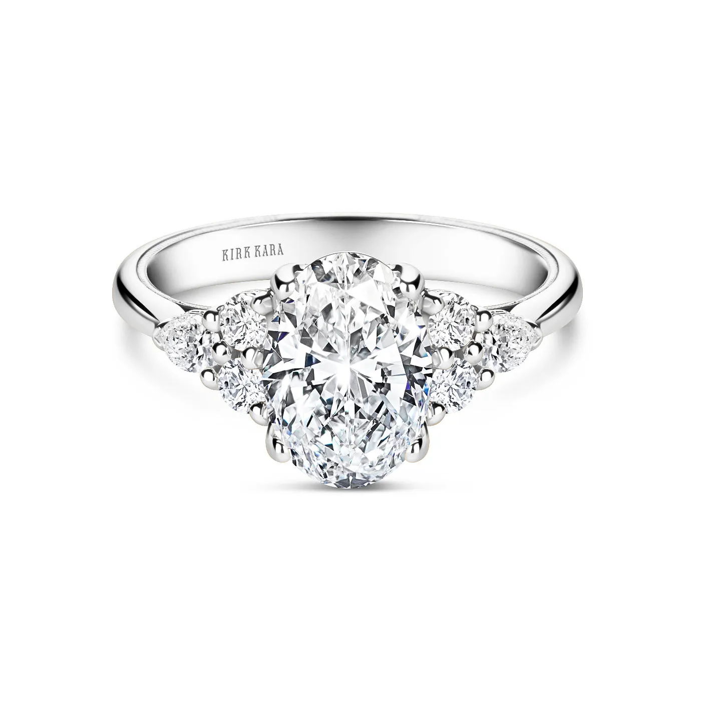 Wide Pear Round Side Stone Diamond Engagement Ring sold by Kirk Kara