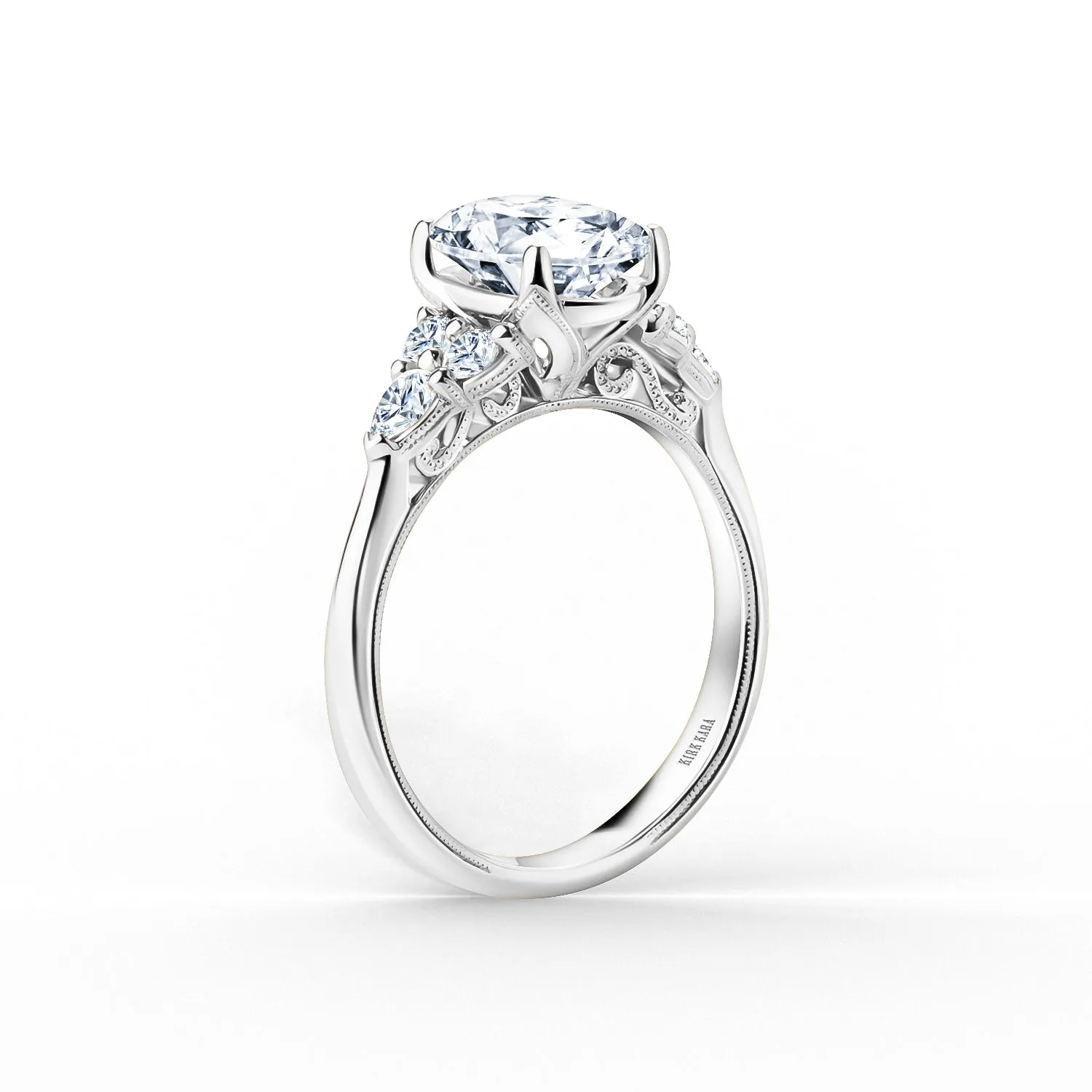 Wide Pear Round Side Stone Diamond Engagement Ring sold by Kirk Kara product image thumbnail 2