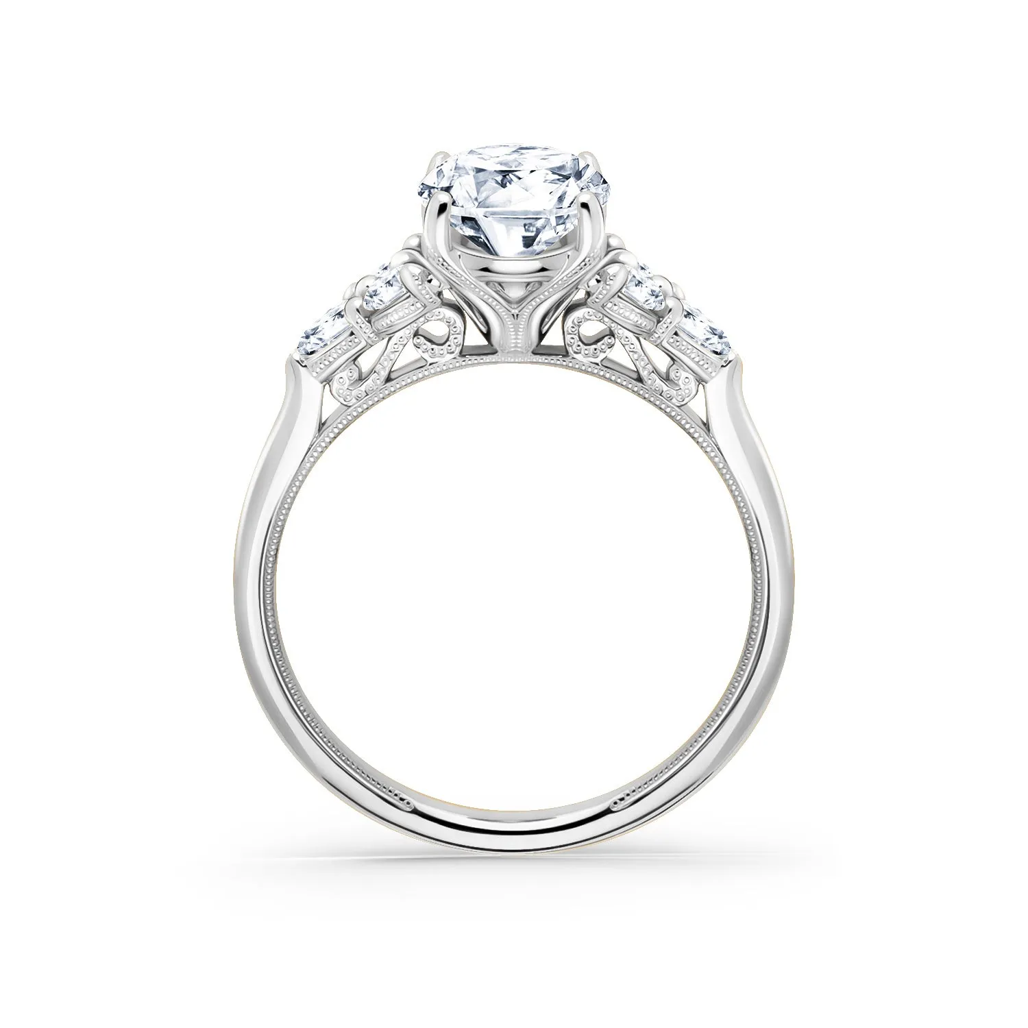Wide Pear Round Side Stone Diamond Engagement Ring sold by Kirk Kara product image thumbnail 3