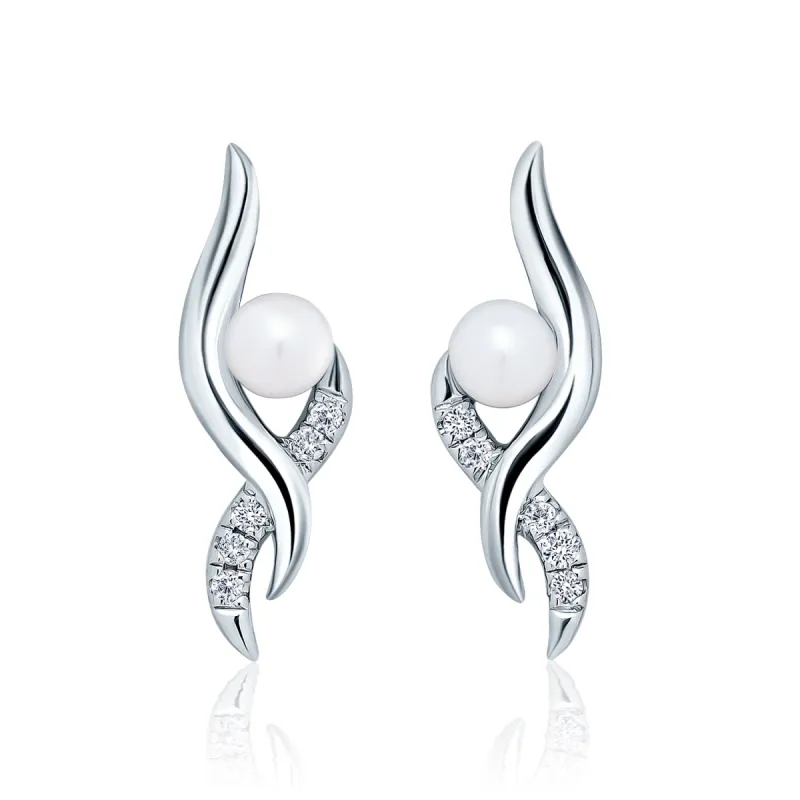 Elegant Diamond Pearl Twist Earring Studs sold by Kirk Kara