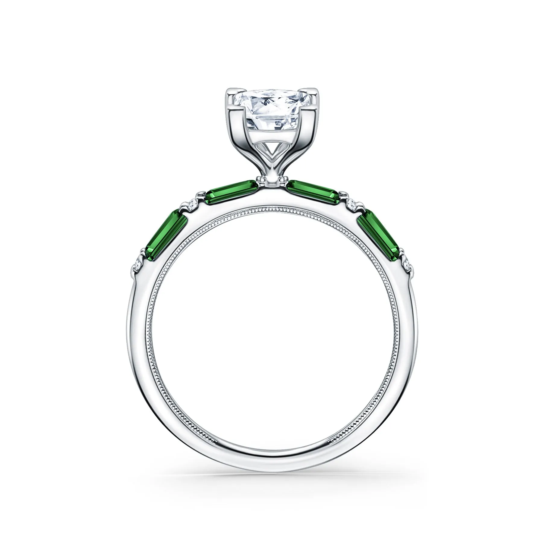 Tsavorite Baguette Diamond Engagement Ring sold by Kirk Kara product image thumbnail 3