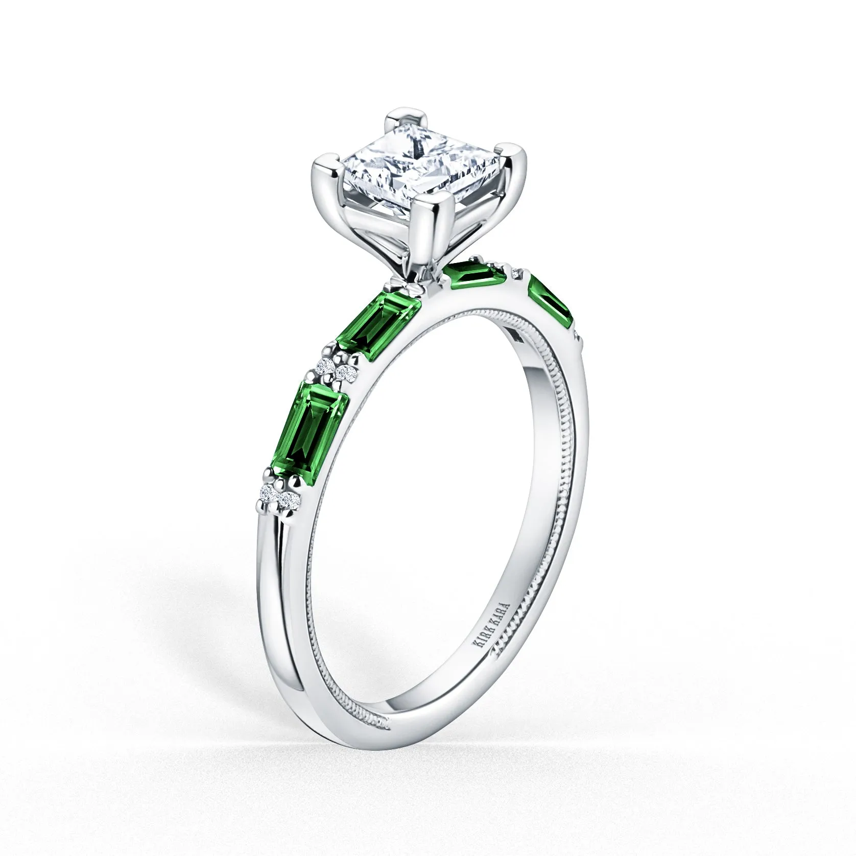 Tsavorite Baguette Diamond Engagement Ring sold by Kirk Kara product image thumbnail 2